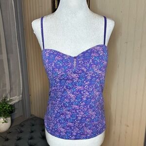 Y2K Lei Purple Floral Cami Top Built In Bra Women’s Medium Vintage 2000s